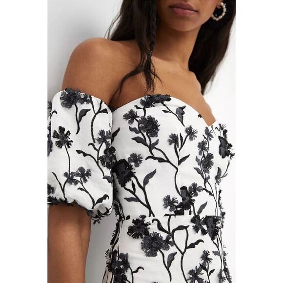 Anthropologie Applique Sabrina Mini Dress Sz 10 White Black - Picture 3 of 11